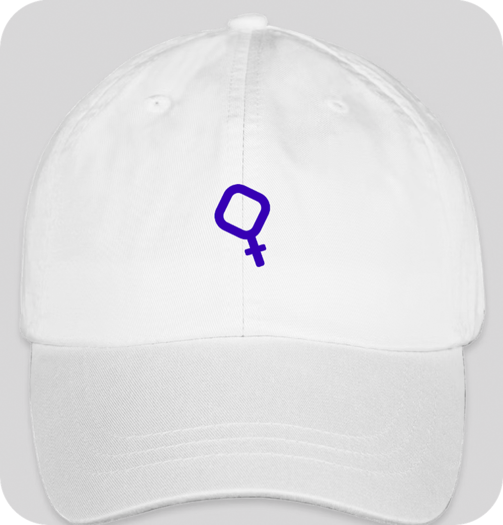 white hat with purple logo