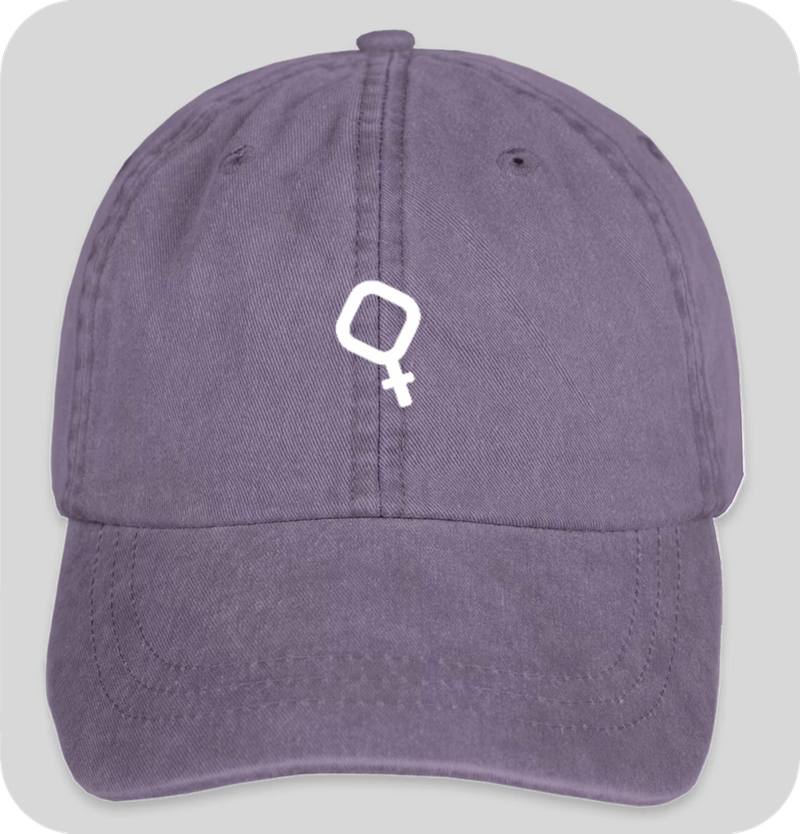 lavender hat with white logo